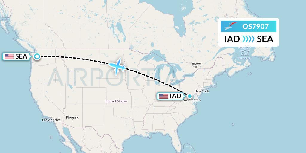 OS7907 Austrian Airlines Flight Map: Washington to Seattle