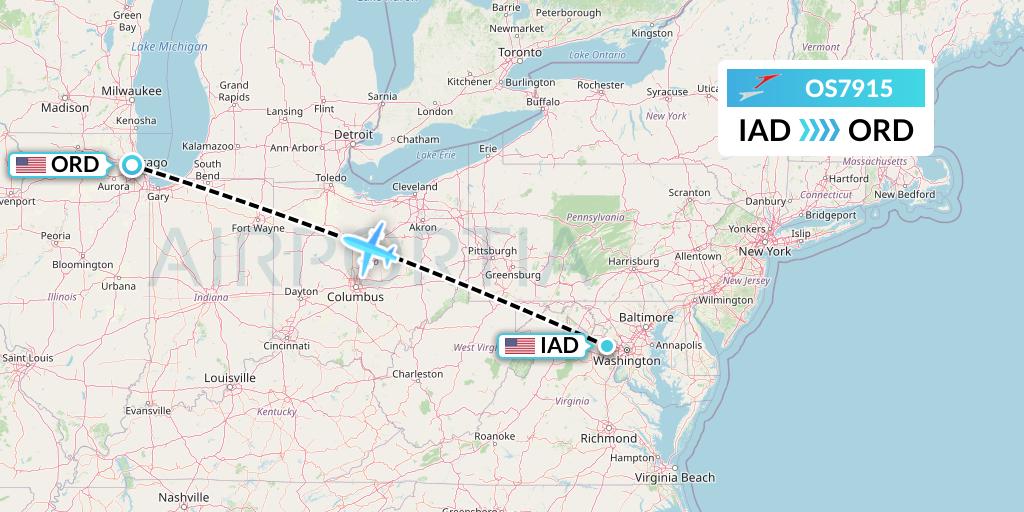 OS7915 Austrian Airlines Flight Map: Washington to Chicago
