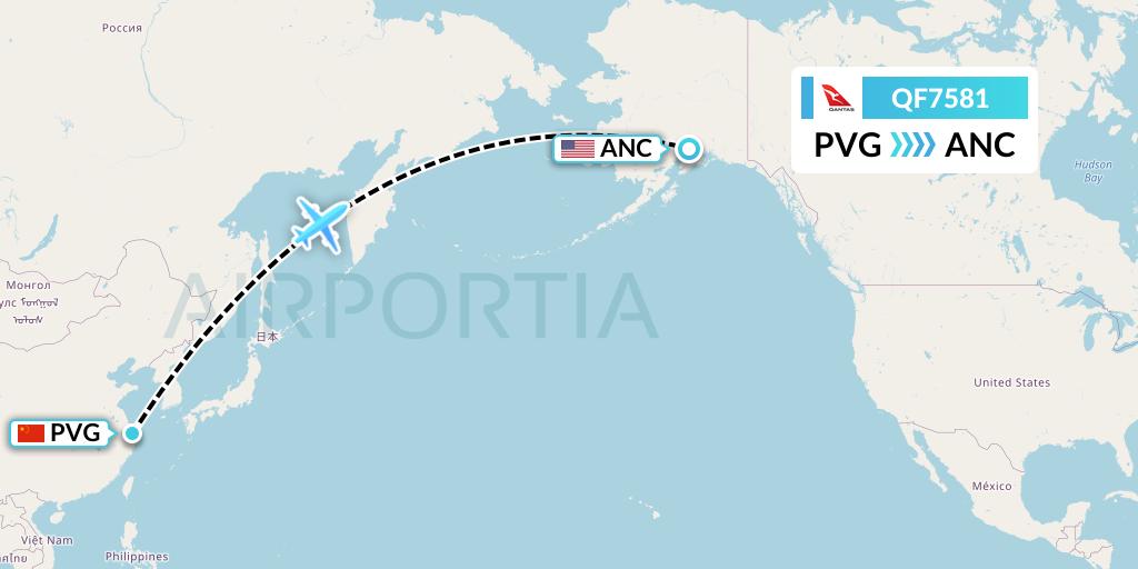 QF7581 Qantas Flight Map: Shanghai to Anchorage