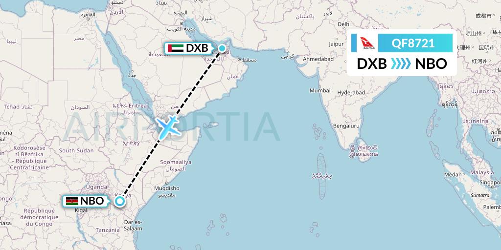 QF8721 Qantas Flight Map: Dubai to Nairobi