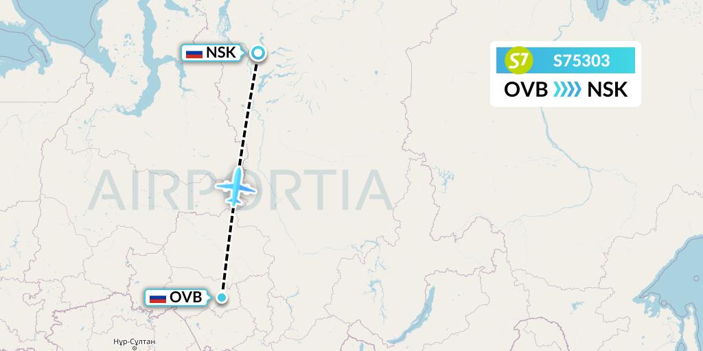 S75303 S7 Airlines Flight Map: Novosibirsk to Norilsk