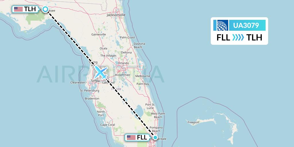UA3079 United Airlines Flight Map: Fort Lauderdale to Tallahassee
