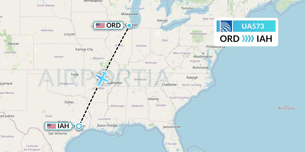 UA573 United Airlines Flight Map: Chicago to Houston