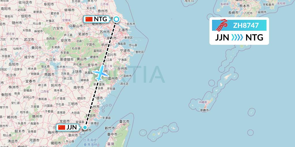 ZH8747 Shenzhen Airlines Flight Map: Jinjiang to Nantong