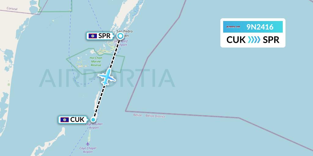 9N2416 Tropic Air Flight Map: Caye Caulker to San Pedro