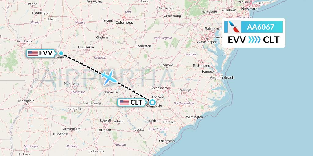 AA6067 American Airlines Flight Map: Evansville to Charlotte