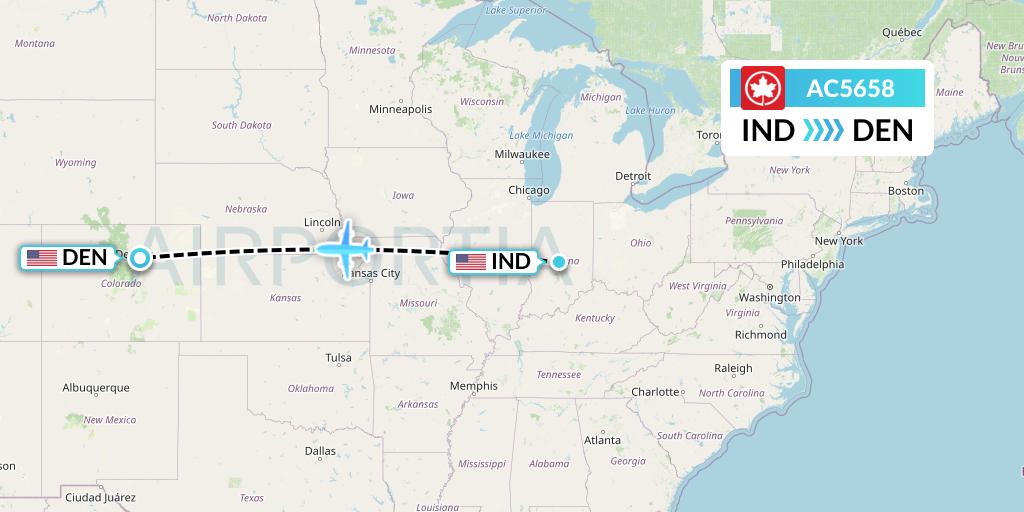 AC5658 Air Canada Flight Map: Indianapolis to Denver