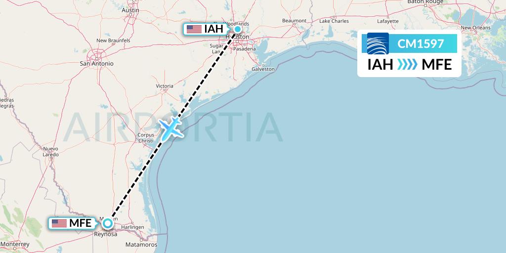 CM1597 Copa Airlines Flight Map: Houston to McAllen