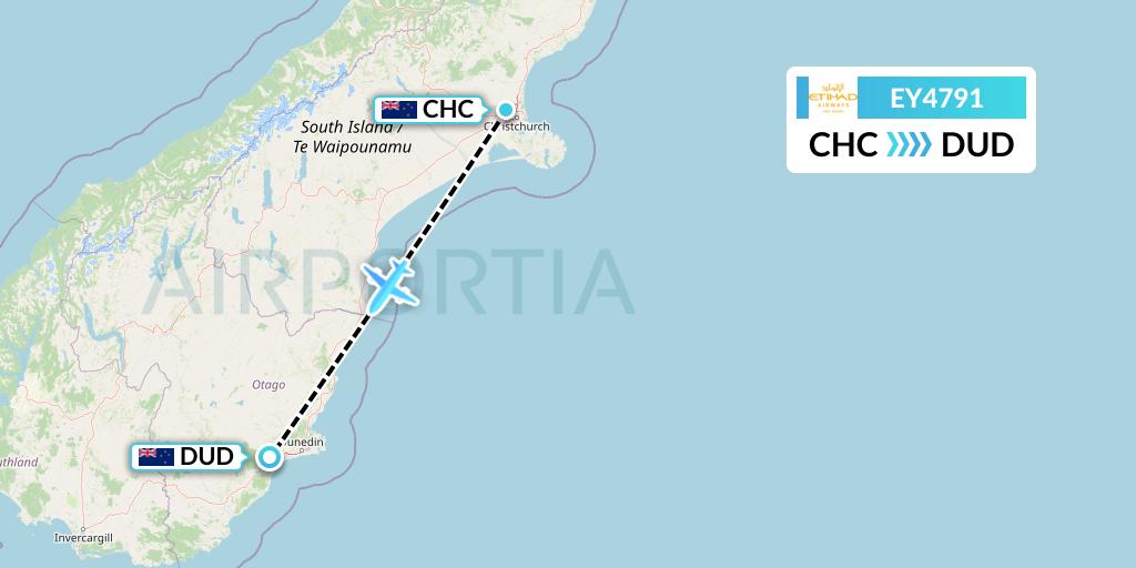 EY4791 Etihad Airways Flight Map: Christchurch to Dunedin