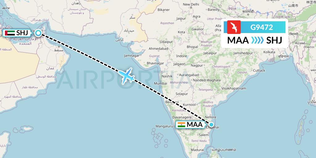 G9472 Air Arabia Flight Map: Chennai to Sharjah