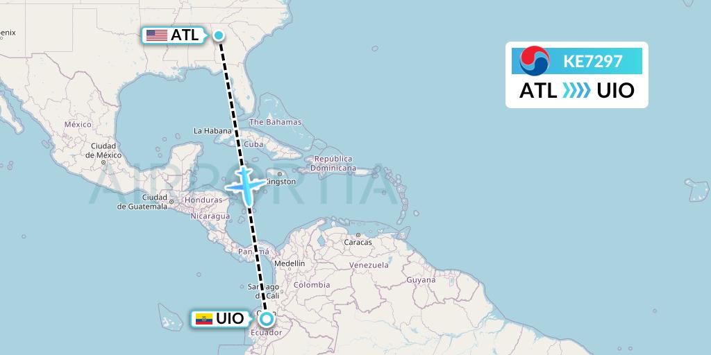 KE7297 Korean Air Flight Map: Atlanta to Quito