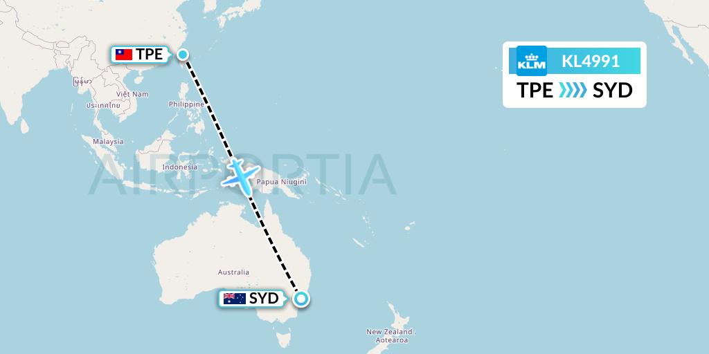 KL4991 KLM Flight Map: Taipei to Sydney