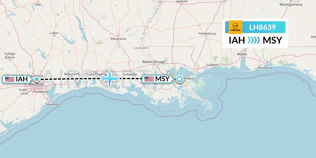 LH8639 Lufthansa Flight Map: Houston to New Orleans