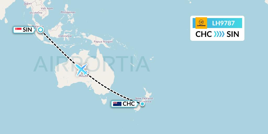 LH9787 Lufthansa Flight Map: Christchurch to Singapore