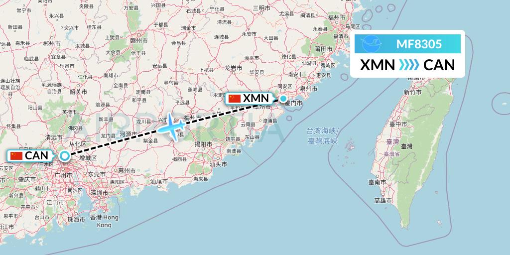 MF8305 Xiamen Airlines Flight Map: Xiamen to Guangzhou