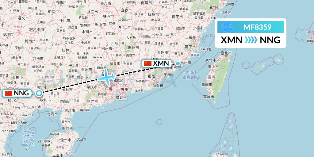 MF8359 Xiamen Airlines Flight Map: Xiamen to Nanning