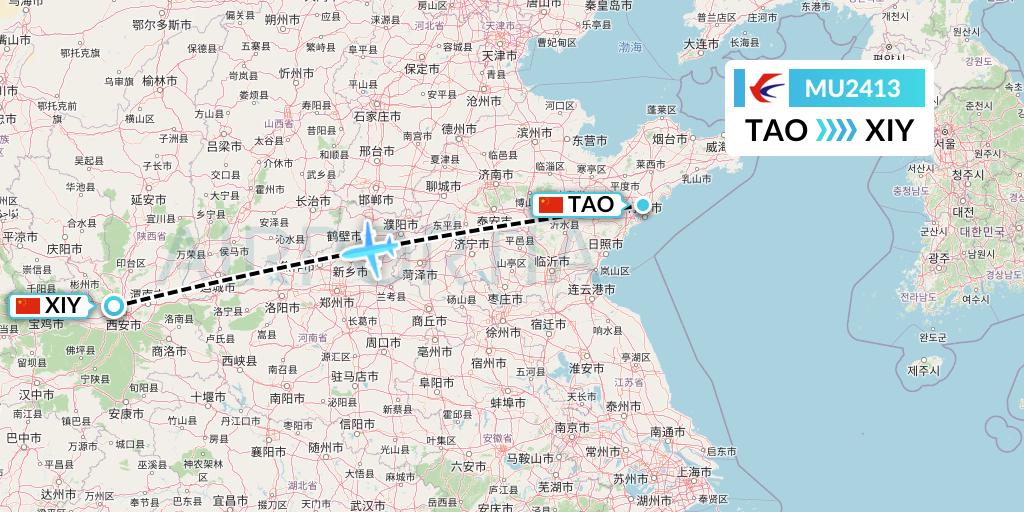 MU2413 China Eastern Airlines Flight Map: Qingdao to Xi'an