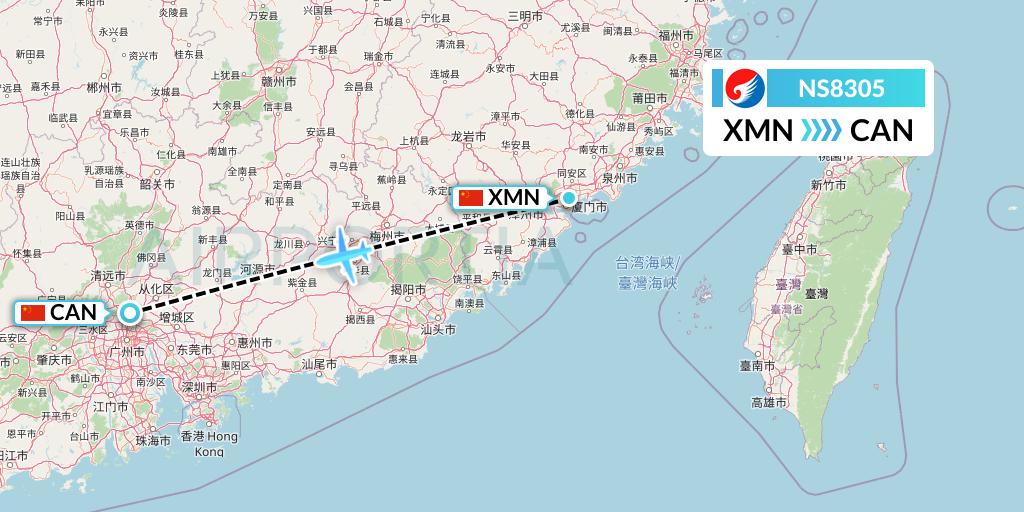 NS8305 Hebei Airlines Flight Map: Xiamen to Guangzhou