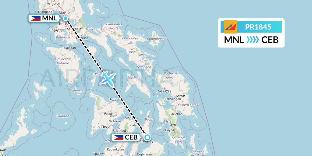 PR1845 Philippine Airlines Flight Map: Manila to Cebu