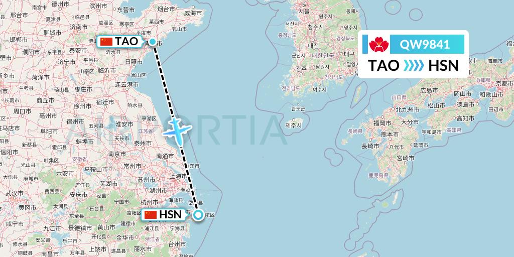 QW9841 Qingdao Airlines Flight Map: Qingdao to Zhoushan