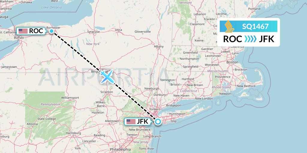 SQ1467 Singapore Airlines Flight Map: Rochester to New York