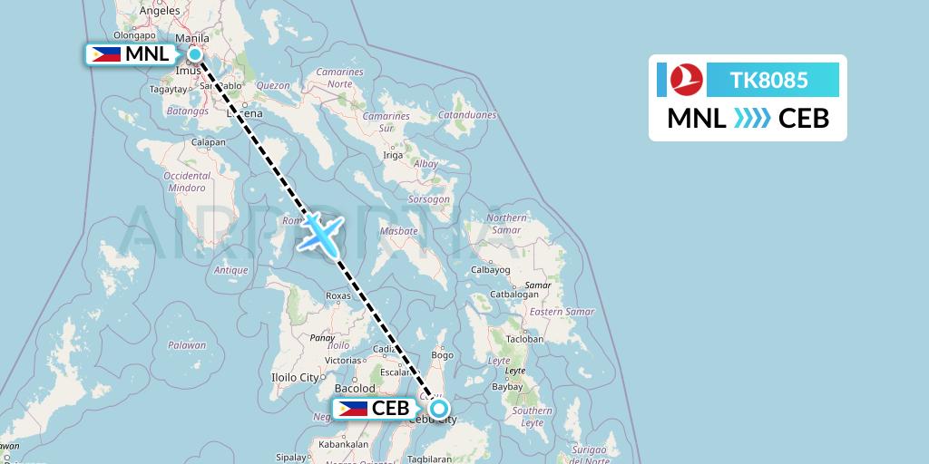 TK8085 Turkish Airlines Flight Map: Manila to Cebu