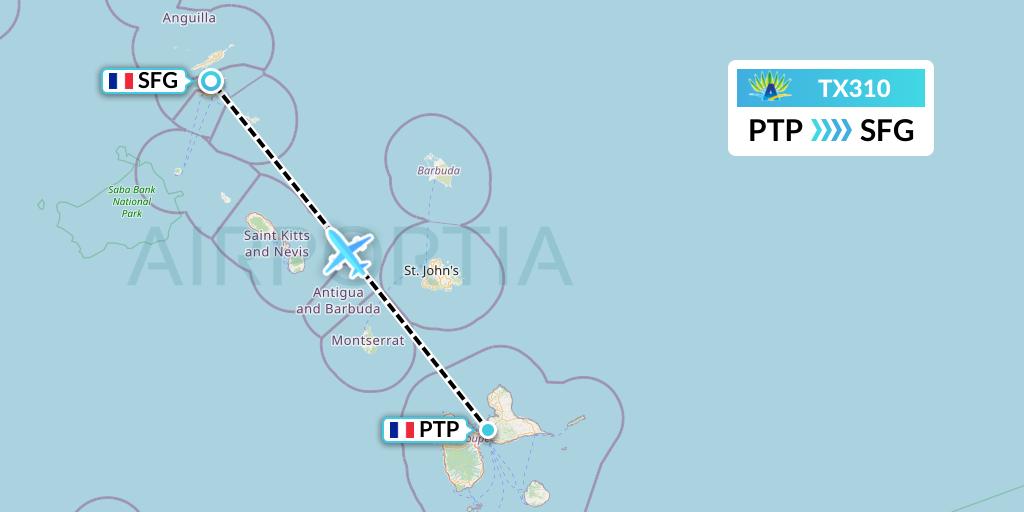 TX310 Air Caraibes Flight Map: Pointe-a-Pitre to Sint Maarten