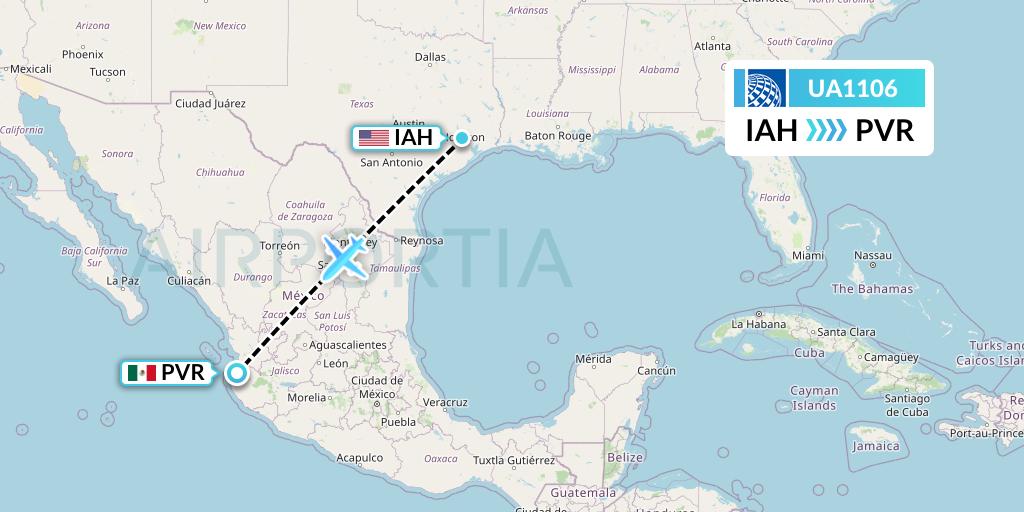 UA1106 United Airlines Flight Map: Houston to Puerto Vallarta