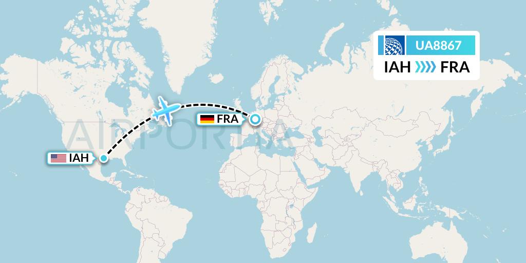 UA8867 United Airlines Flight Map: Houston to Frankfurt