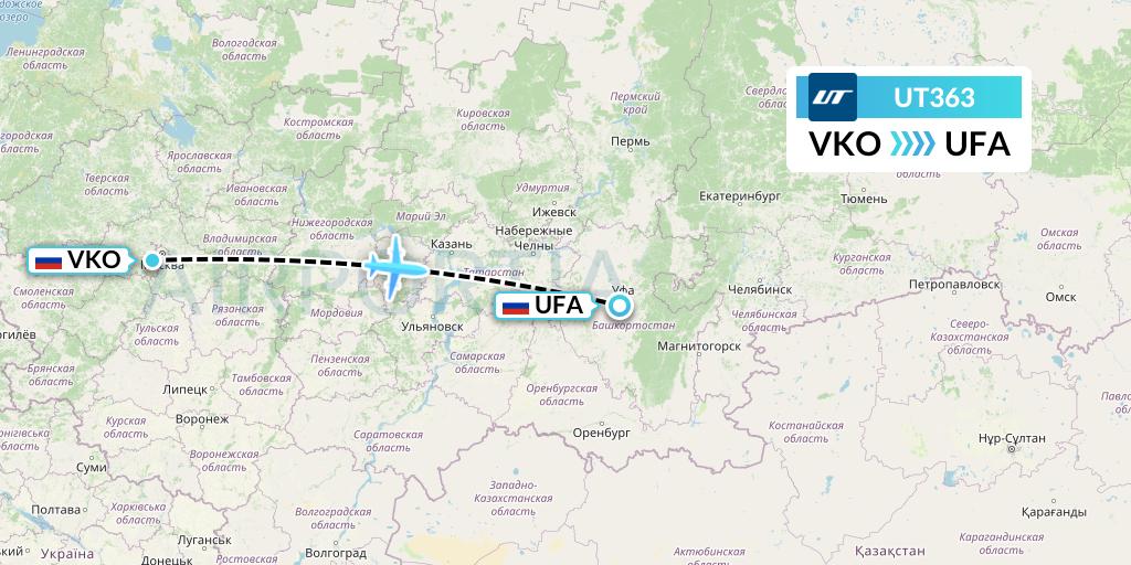 UT363 UTair Flight Map: Moscow to Ufa