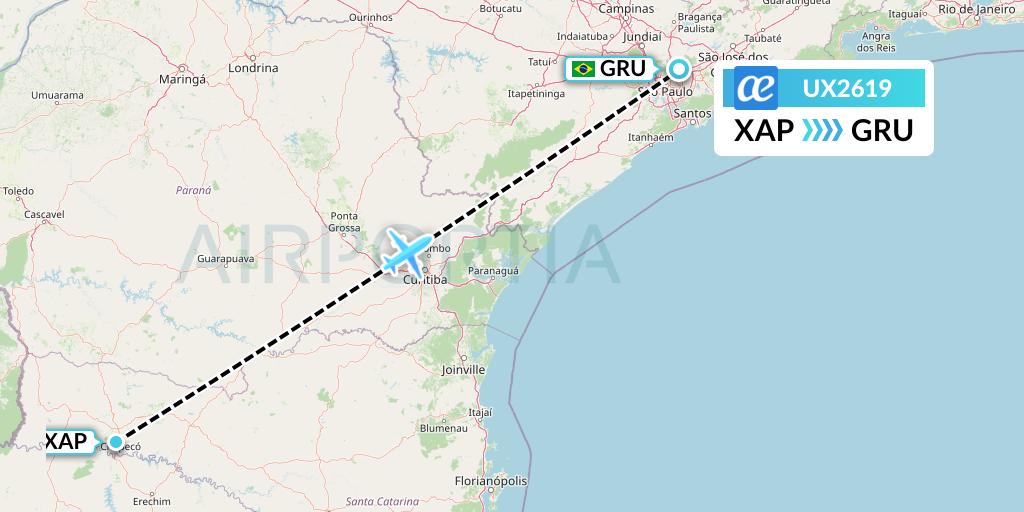 UX2619 Air Europa Flight Map: Chapeco to Sao Paulo