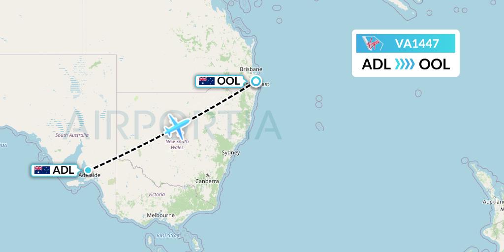 VA1447 Virgin Australia Flight Map: Adelaide to Gold Coast