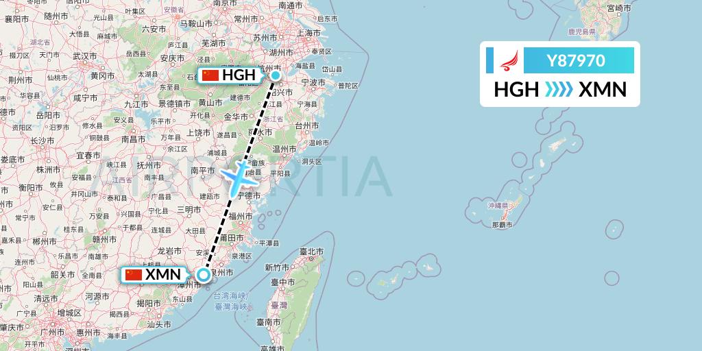 Y87970 Yangtze River Express Flight Map: Hangzhou to Xiamen