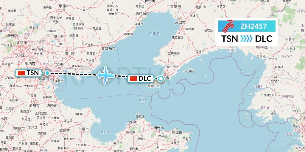 ZH2457 Shenzhen Airlines Flight Map: Tianjin to Dalian