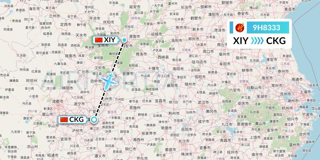 9H8333 Air Changan Flight Map: Xi'an to Chongqing