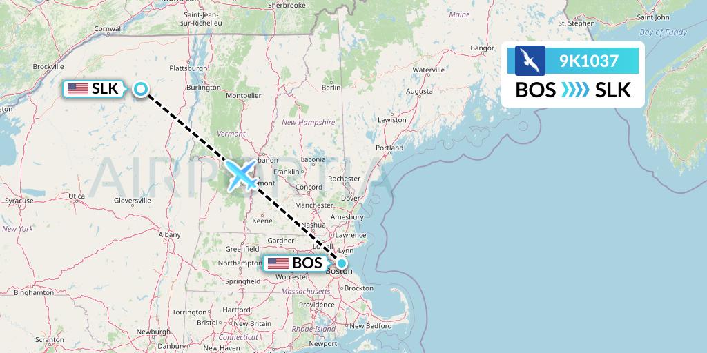 9K1037 Cape Air Flight Map: Boston to Saranac Lake