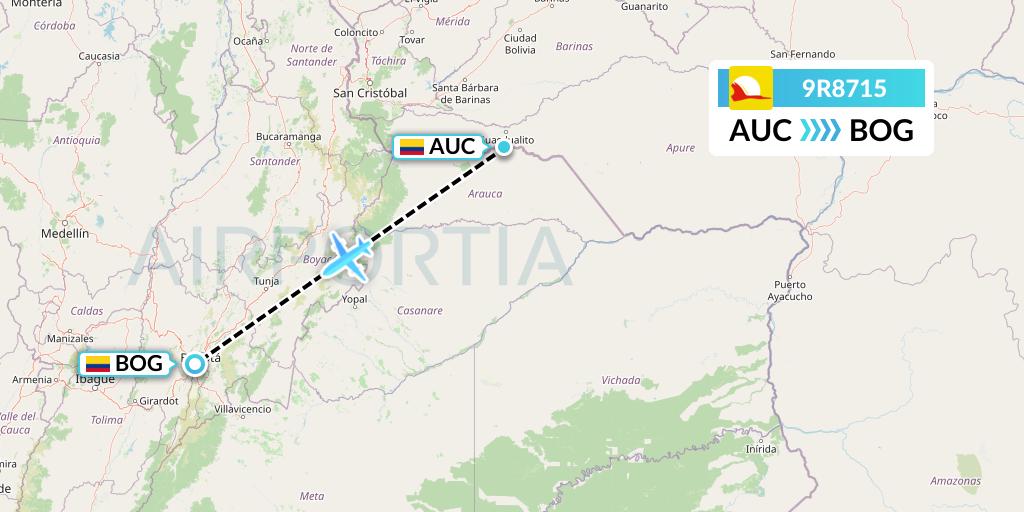 9R8715 Satena Flight Map: Arauca to Bogota