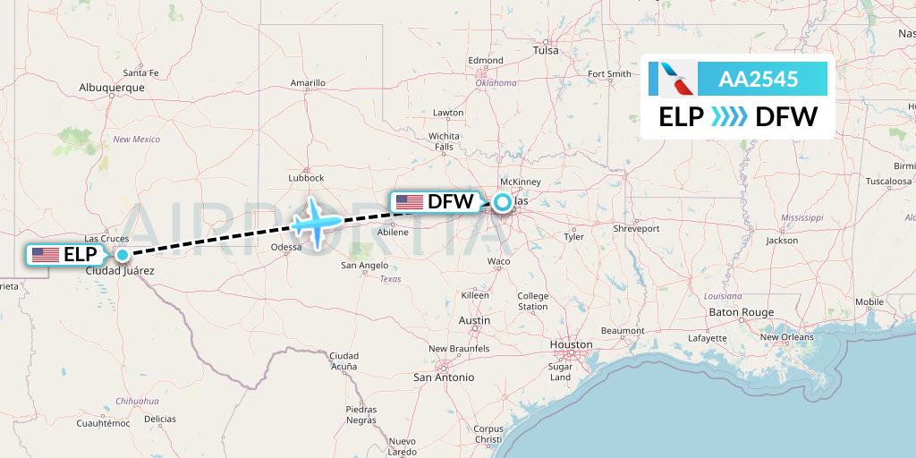 AA2545 American Airlines Flight Map: El Paso to Dallas