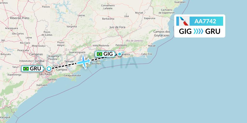 AA7742 American Airlines Flight Map: Rio de Janeiro to Sao Paulo