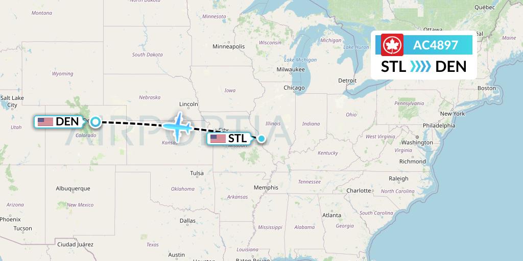 AC4897 Air Canada Flight Map: St. Louis to Denver