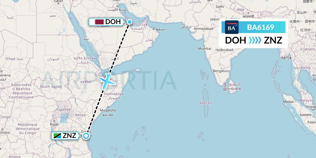 BA6169 Flight Status British Airways Doha to Zanzibar (BAW6169)