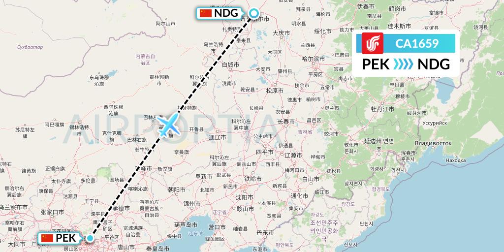 CA1659 Air China Flight Map: Beijing to Qiqihar
