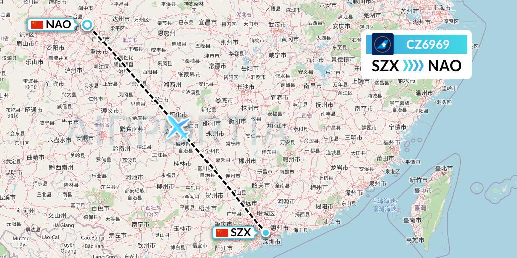 CZ6969 China Southern Airlines Flight Map: Shenzhen to Nanchong