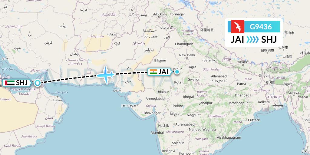 G9436 Air Arabia Flight Map: Jaipur to Sharjah
