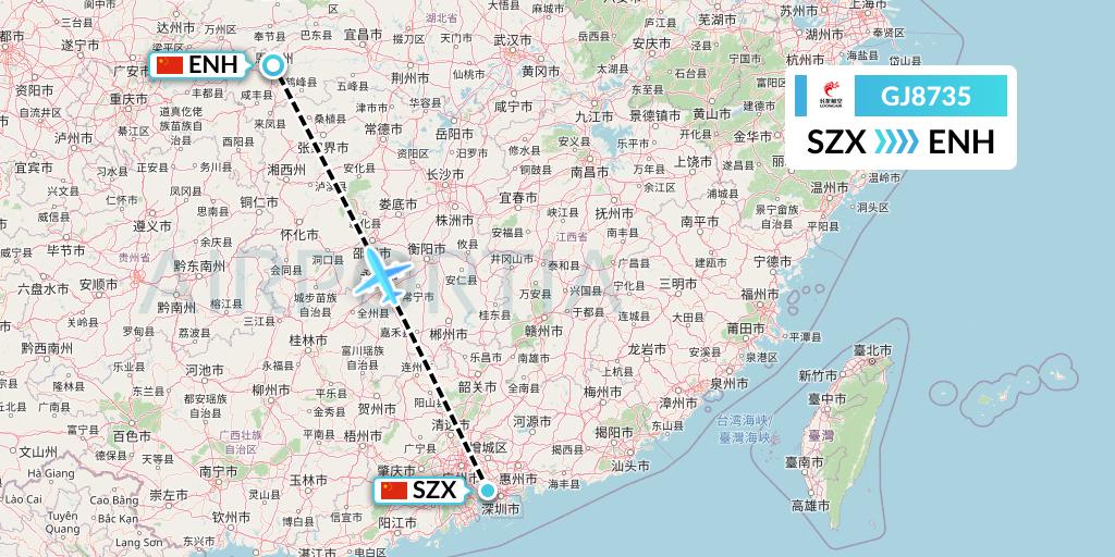 GJ8735 Loong Airlines Flight Map: Shenzhen to Enshi