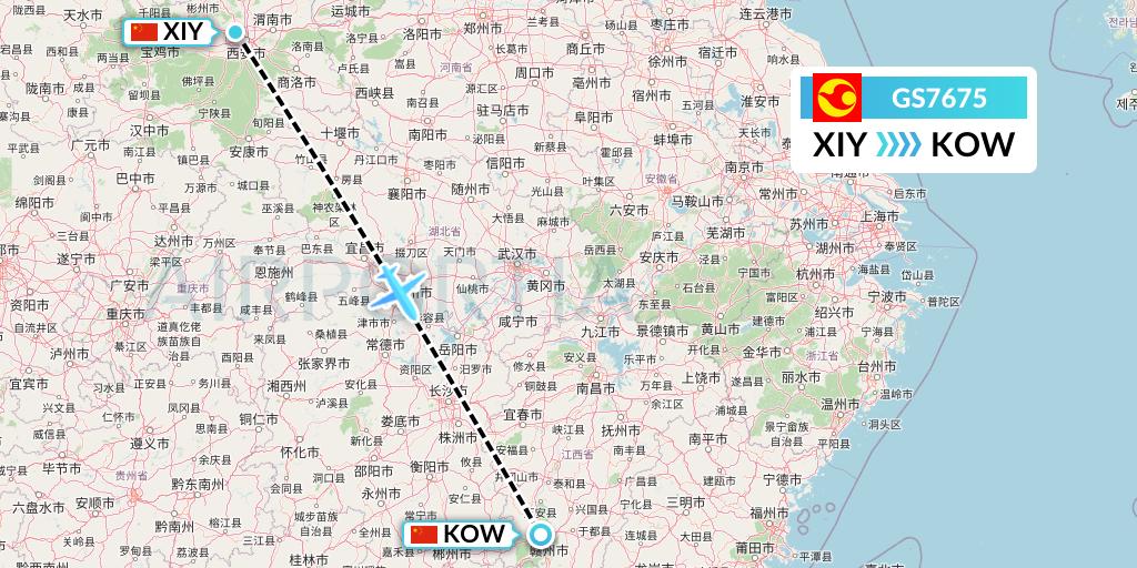 GS7675 Tianjin Airlines Flight Map: Xi'an to Ganzhou