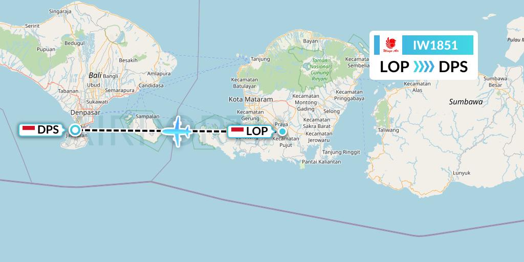 IW1851 Wings Air Flight Map: Lombok to Denpasar