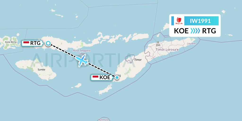 IW1991 Wings Air Flight Map: Kupang to Satar Tacik-Flores Island