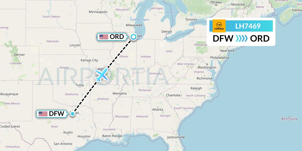LH7469 Lufthansa Flight Map: Dallas to Chicago