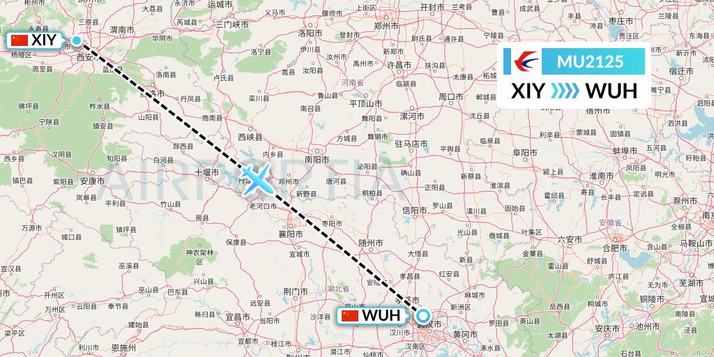 MU2125 China Eastern Airlines Flight Map: Xi'an to Wuhan
